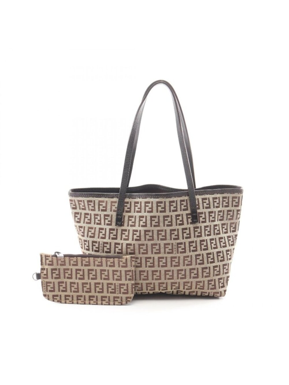 Fendi Tote Zucca Beige Dark Brown Canvas Leather Zucchino Mini Handbag